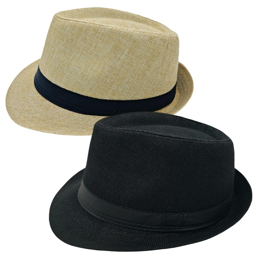 2378 2 Pack Short Brim Fedora Classic 20s Trilby Panama Hats Summer Travel